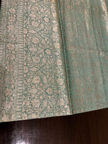 Silver Green Benarasi Brocade Table Runner - 32x37 inch