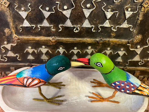 Pair of Colorful Wooden Birds
