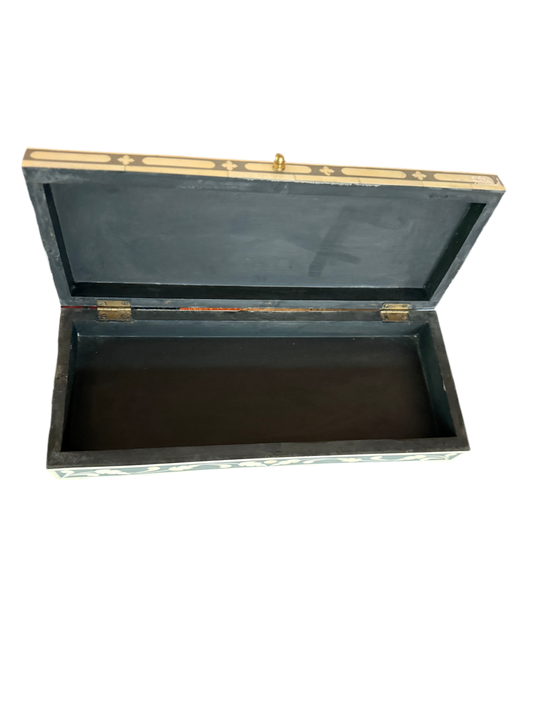 Rajasthani Jewel Box - 15x6 Inch Marble & Camel Bone Inlay Wood Storage