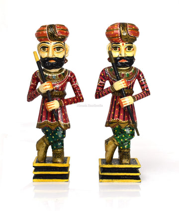 Traditional Wooden Door Guardian Statues - Pair