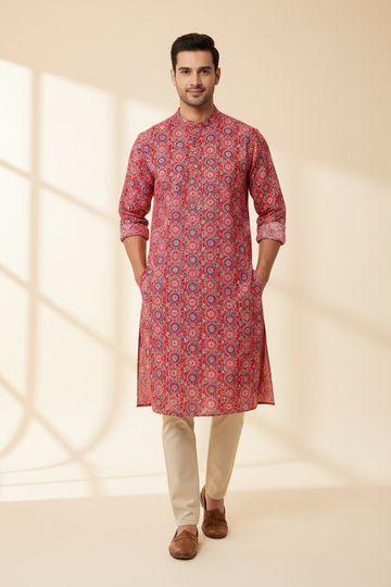 Men's Printed Cotton Kurta