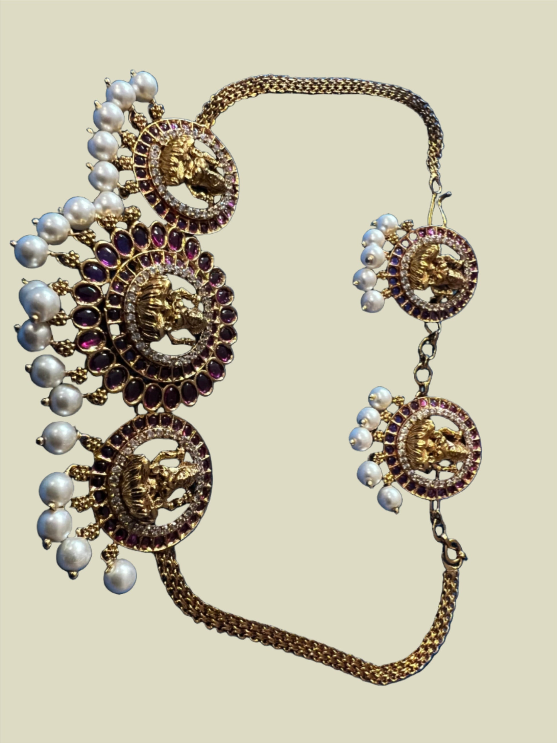 red stone with pearl,Lakshmi necklace or choker and matching earrings