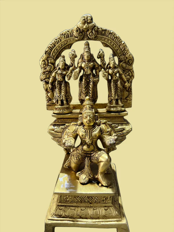 Sridevi and Bhoodevi with garuda bronze statue