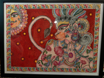 Original Madhubani Painting - Hanuman and the Sun by Raj Karn