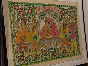 Madhubani painting original artwork, “Pregnant princess in the palanquin”