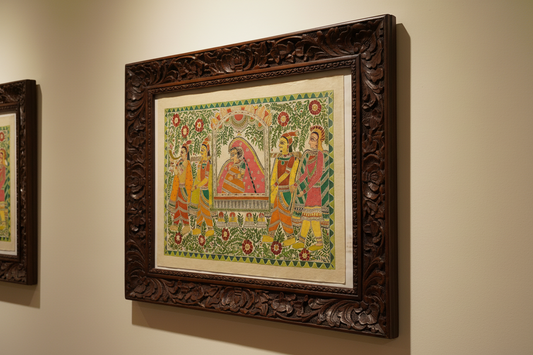 Madhubani painting original artwork, “Pregnant princess in the palanquin”