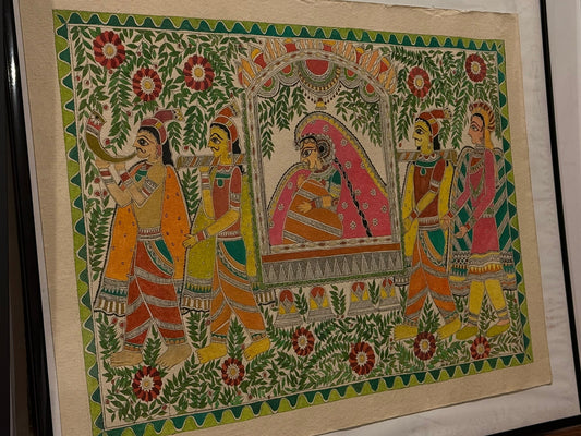 Madhubani Painting - Pregnant Princess in the Palanquin