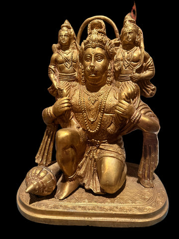 Hanuman Carrying Rama & Lakshmana | Solid Bronze Statue | 12 Inch