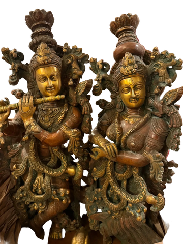 Radha Krishna Bronze Statue, 30 Inch Large Copper Hue Finish