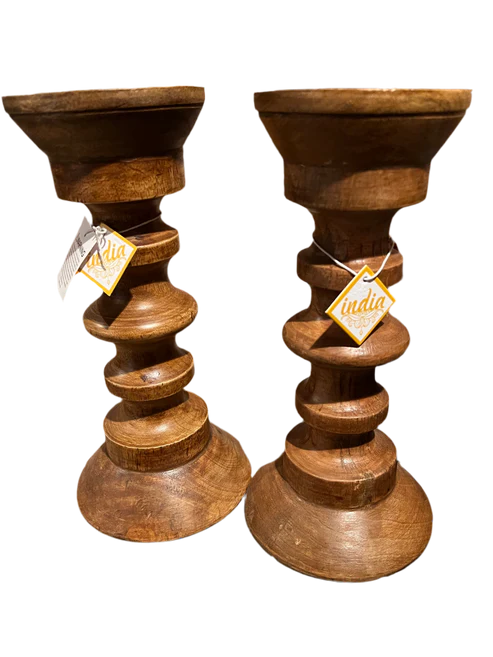 Set of wood candle stands