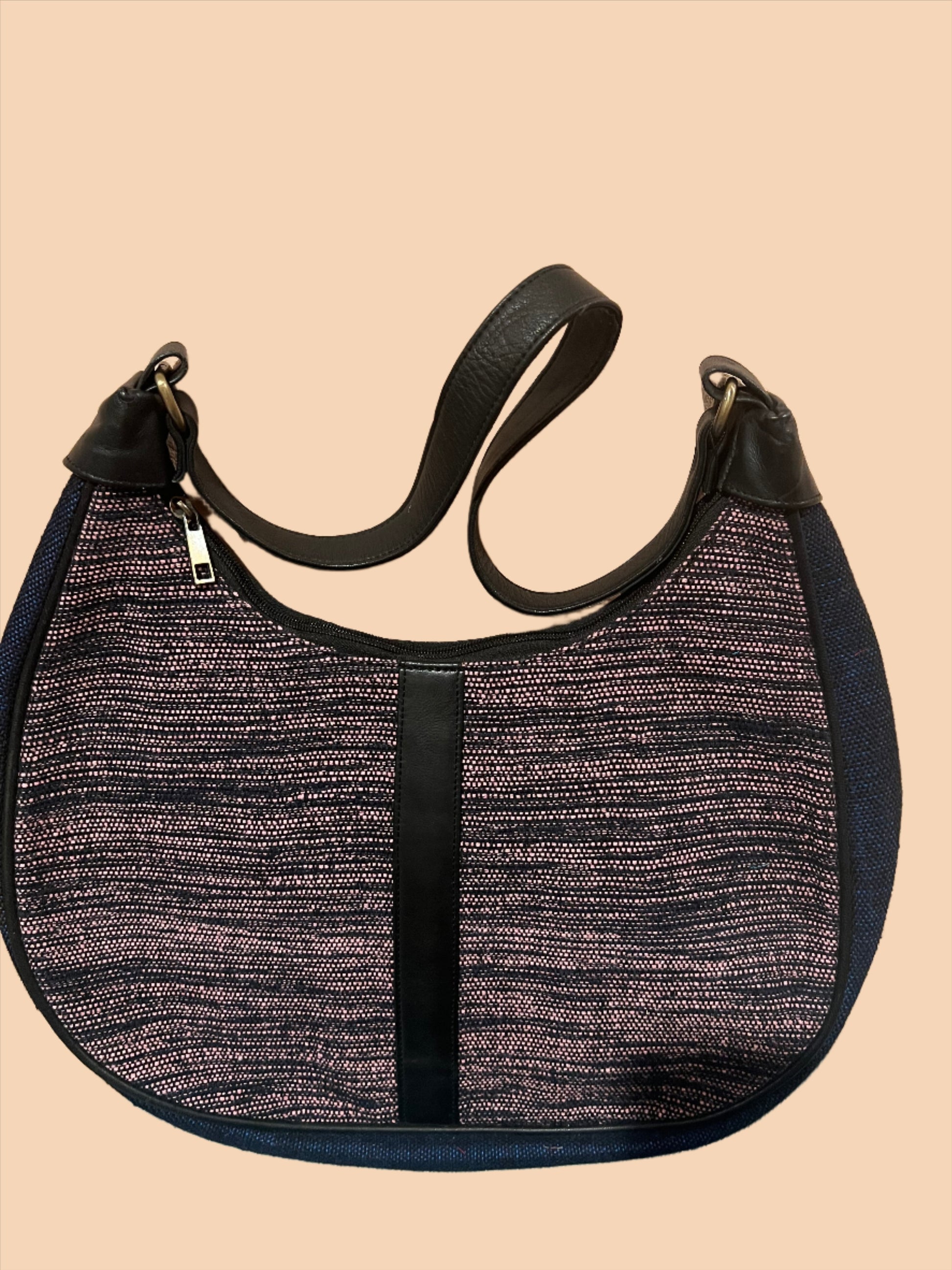 handbag for ladies ,pink handwoven fabric ,unique wide u shaped 