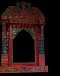 Gorgeous red and green wood window ,rajasthani royal motif ,peacock design ,large 3 feet by 2 feet ,weighs 4 kg