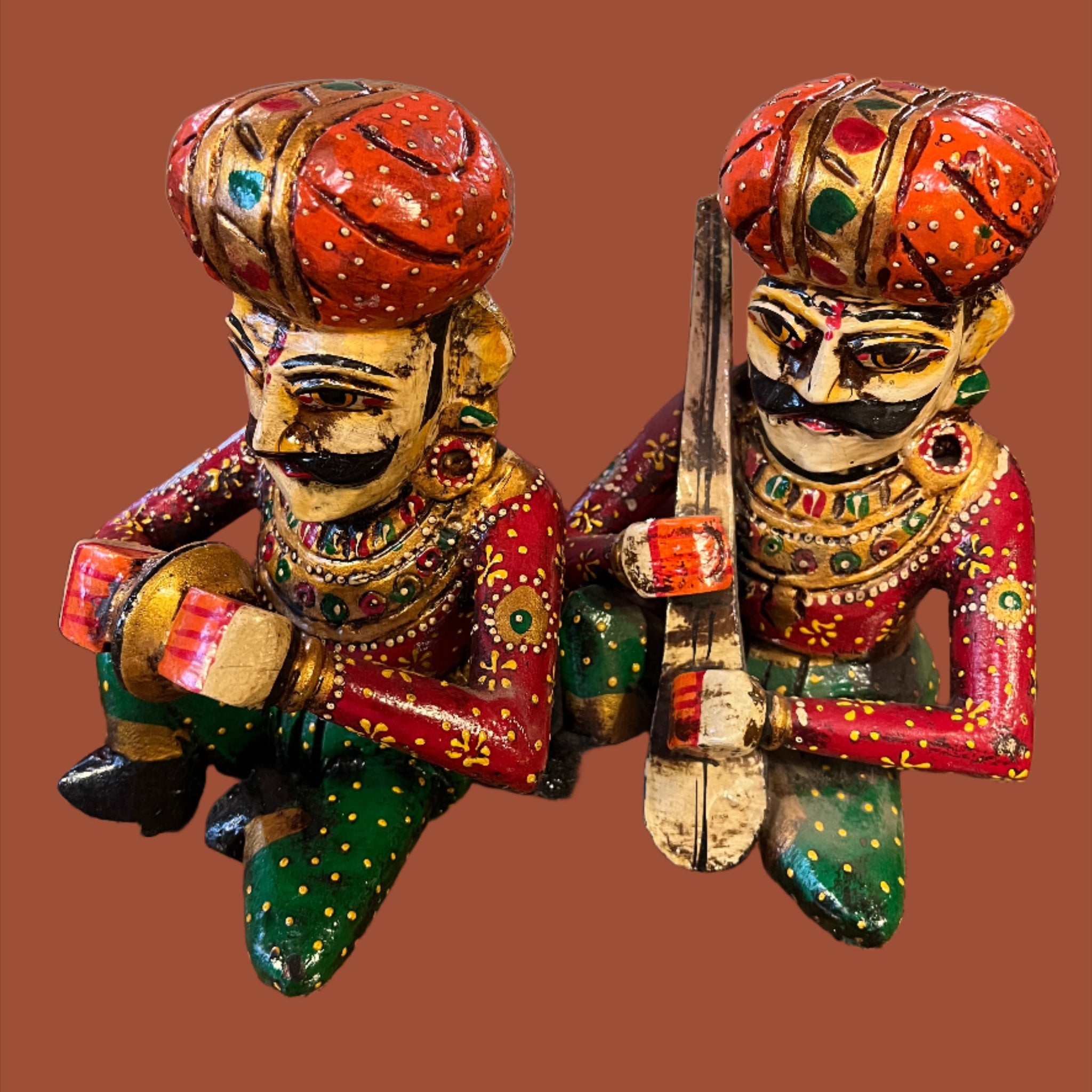 Wood musicians ,traditional rajasthani figures with musical instruments