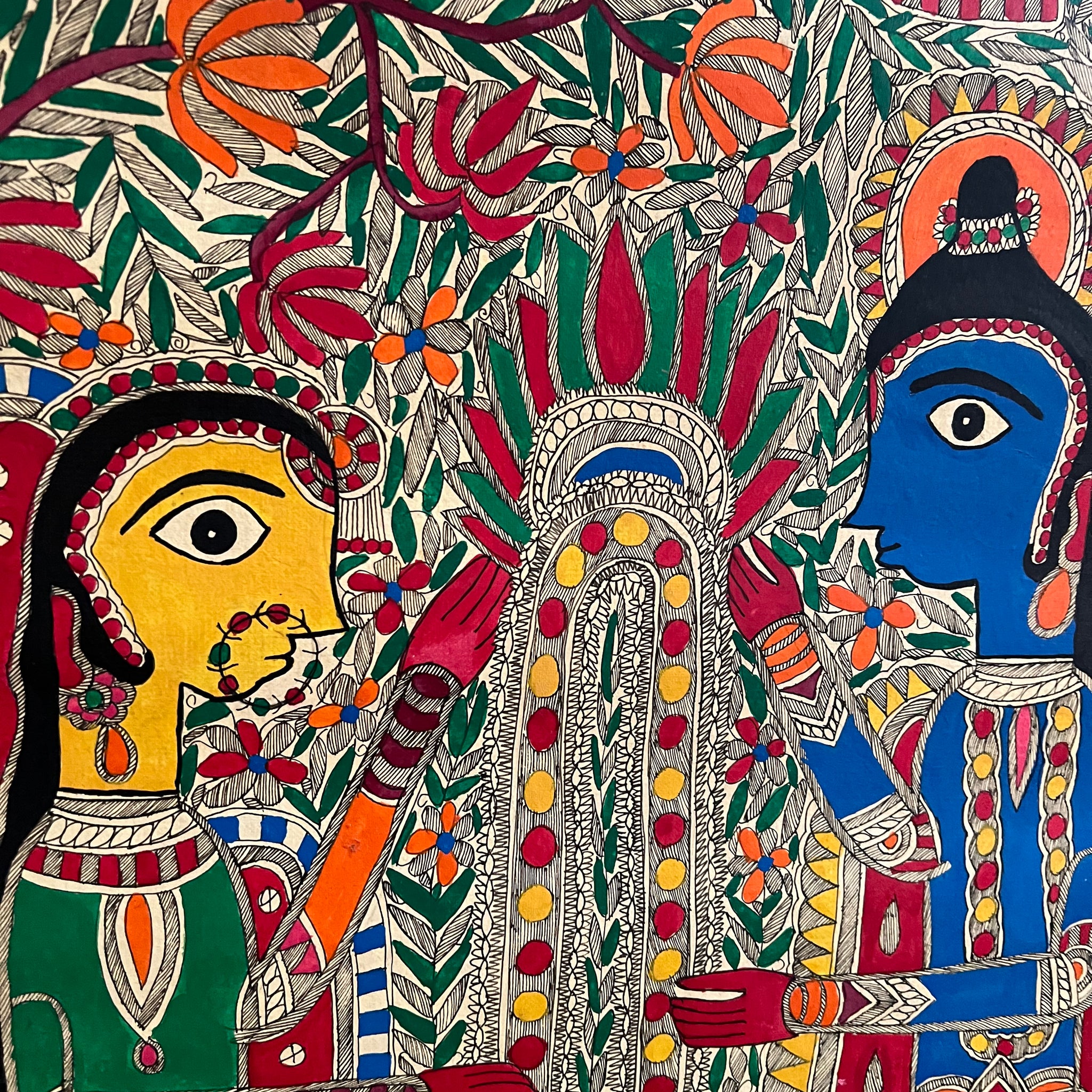 The Mithila or Madhubani style artwork painting