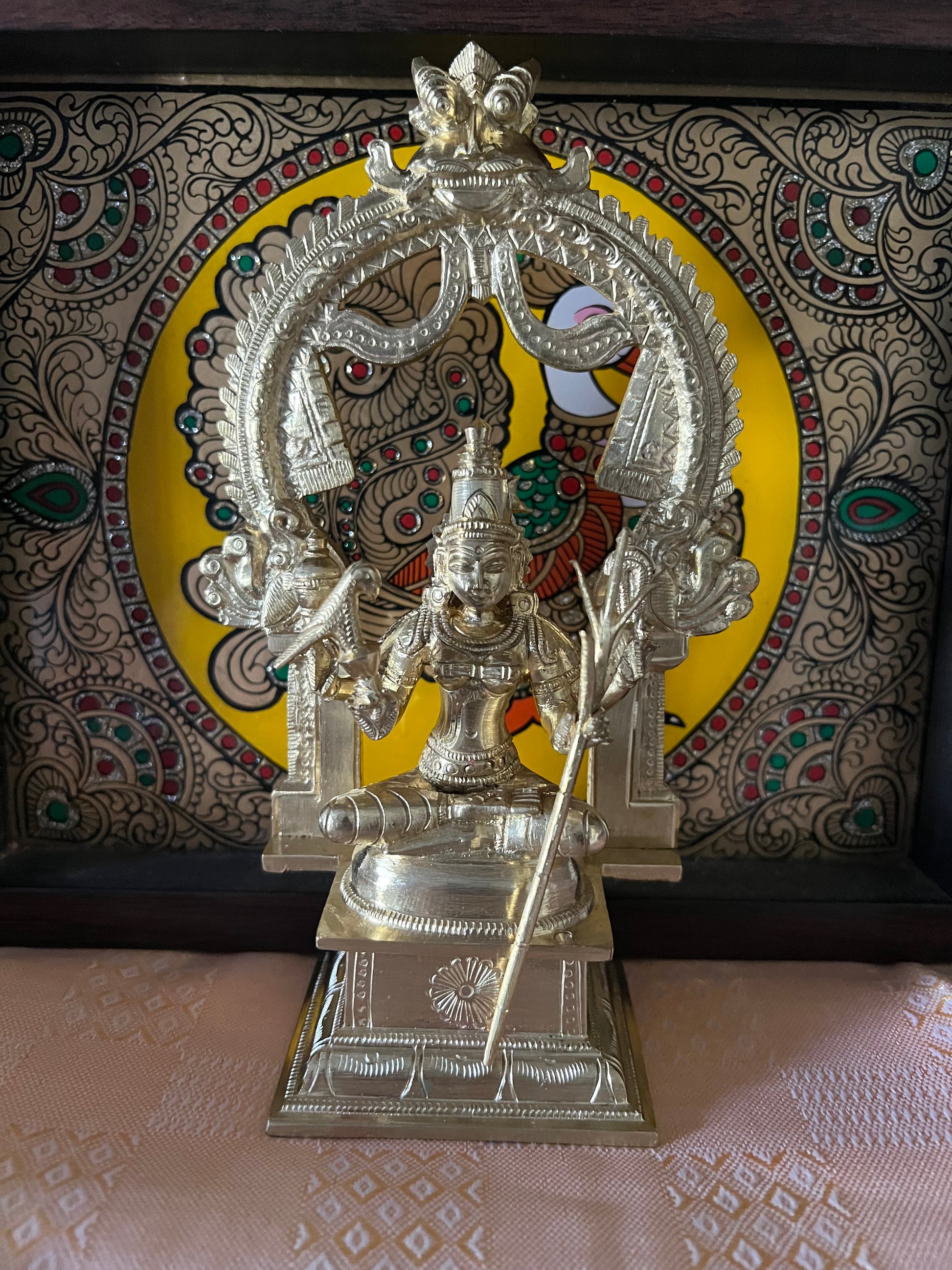 Brass Kanchi Kamakshi with sugarcane and parrot