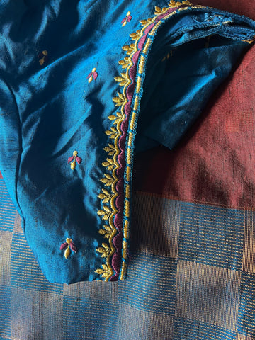 Saree/Indian semisilk saree with matching embroidered blouse in size large