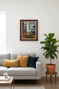 San Francisco Homefront original oil painting hanging in a sophisticated modern living room with natural light and mid-century decor
